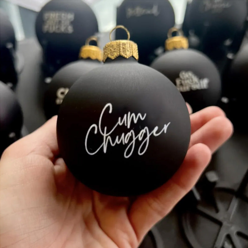 Gag gift Christmas bauble, 'Proof Santa is Real' with wine glass, adult holiday decor