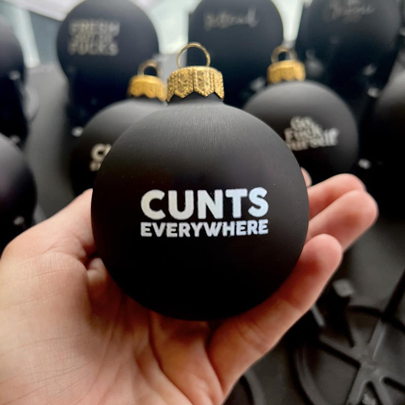 Gag gift Christmas ornament, 'Nice Until Proven Naughty' bauble with adult humor