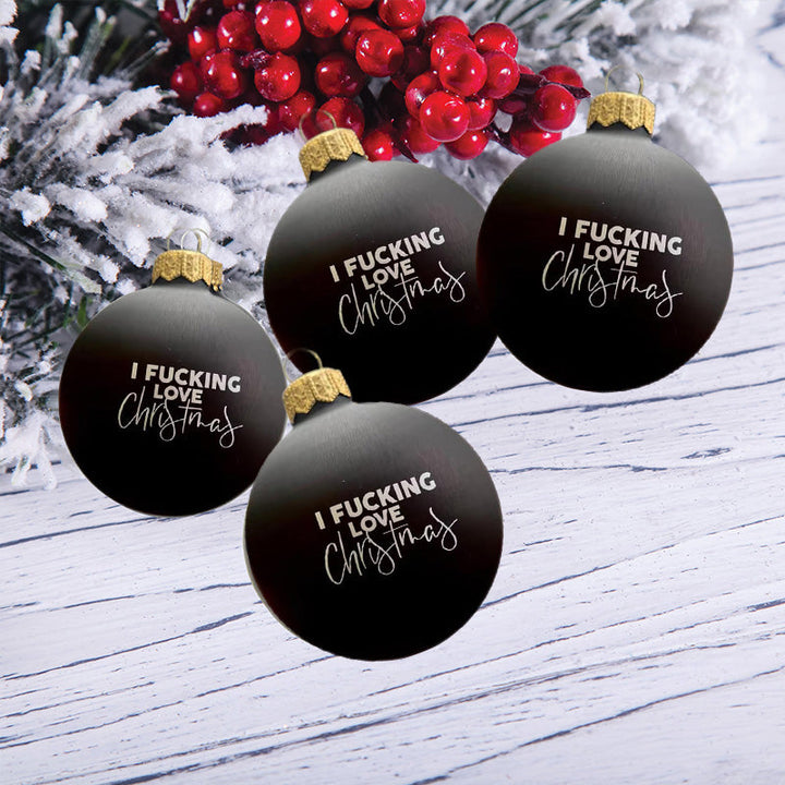 Set of humorous Christmas baubles, perfect gag gifts for adult holiday decor