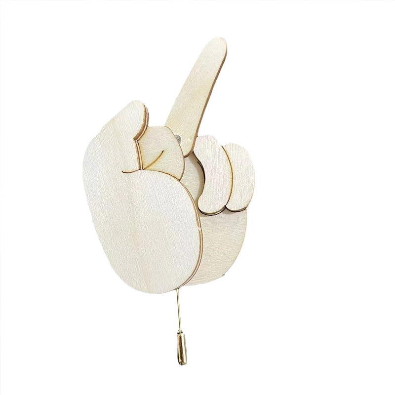 Humorous wooden flippable finger brooch, a perfect gag gift and stress relief novelty pin for adults.