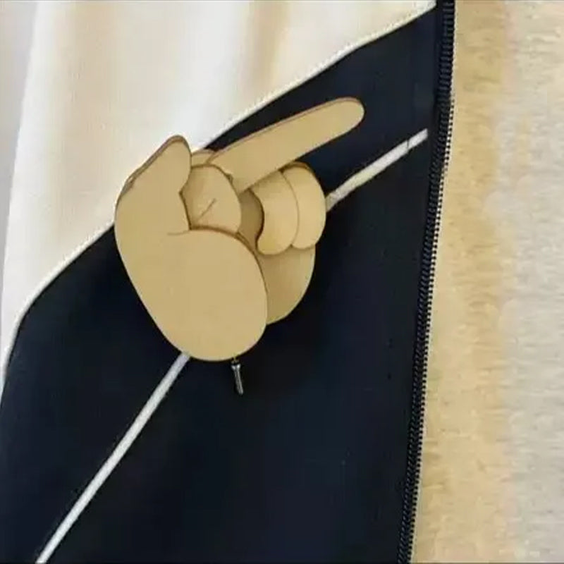 Craft kit for humorous wooden flippable finger brooch, unique jewelry and funny gift for adults.