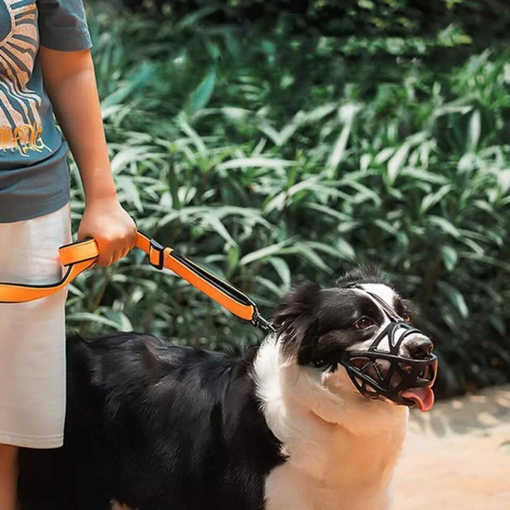 Secure, comfortable dog muzzle ensures pet safety & control without discomfort during outings.