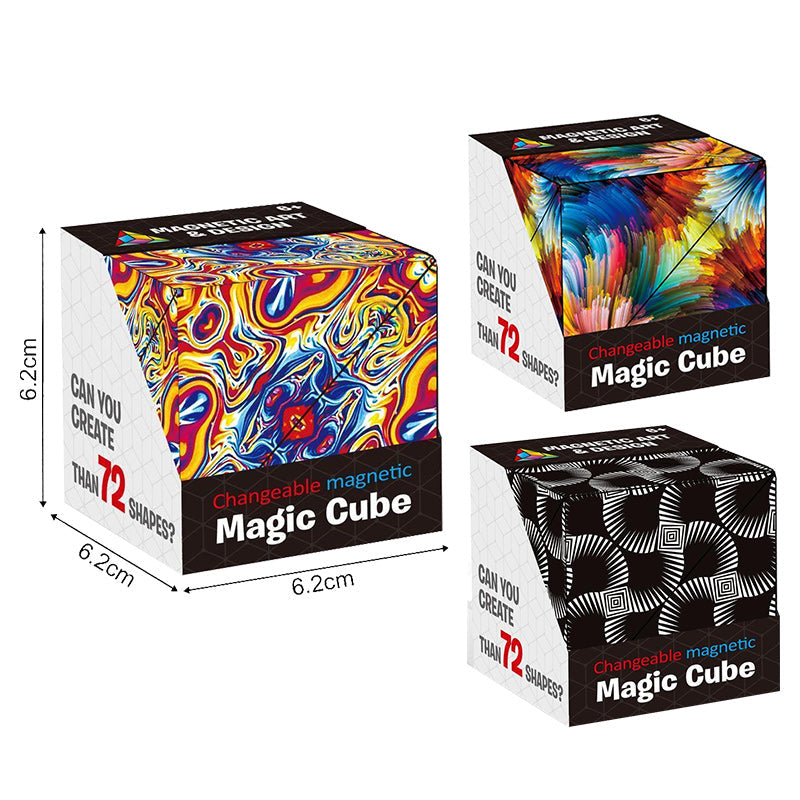 Kids playing together with geometric magnetic fidget cubes, encouraging social interaction