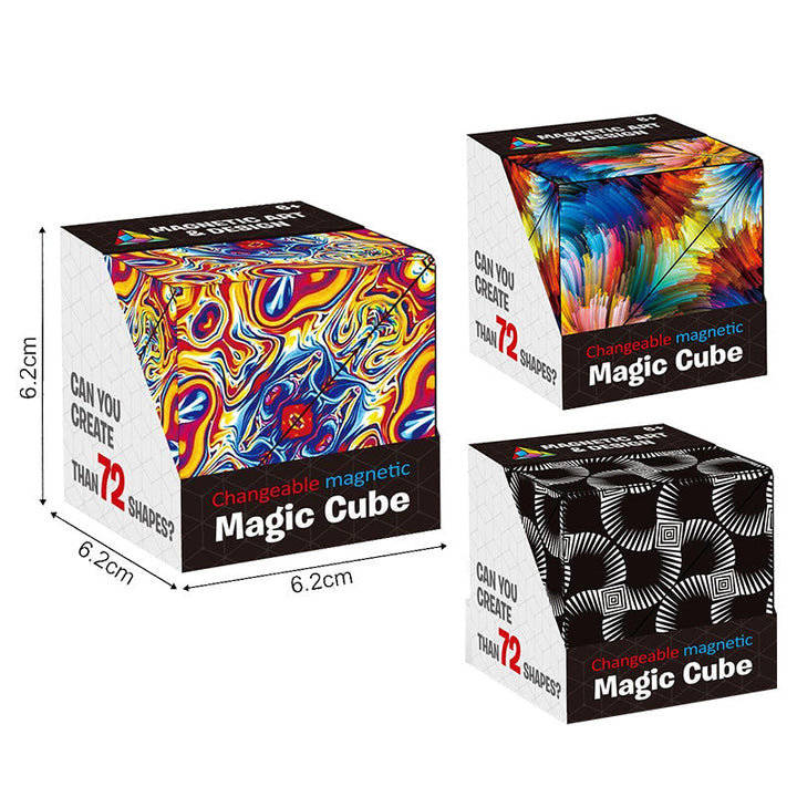Kids playing together with geometric magnetic fidget cubes, encouraging social interaction