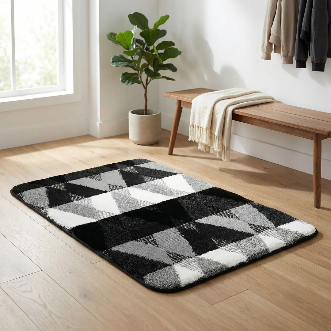 Geometric pattern non-slip entryway mat with modern waves design. Perfect for front door or mudroom.