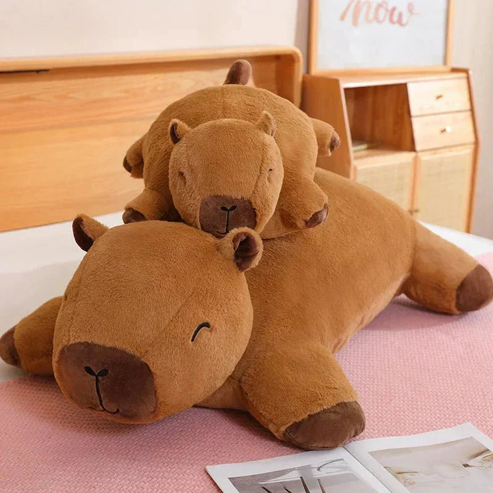 Softest giant capybara plush, a cuddly animal toy & comfort companion for peaceful relaxation.