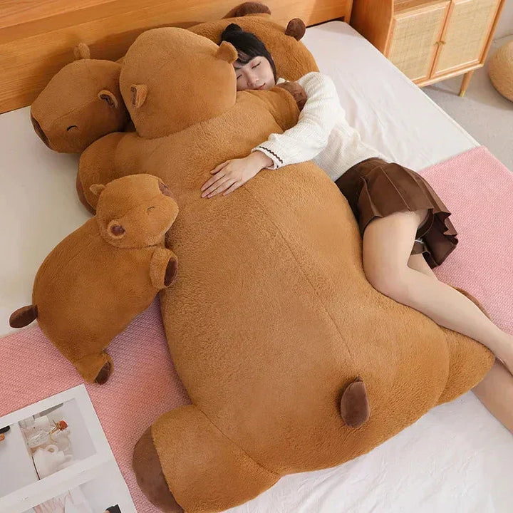 Friendly giant capybara plushie, a soft toy and comfort companion, making a wonderful cute gift.