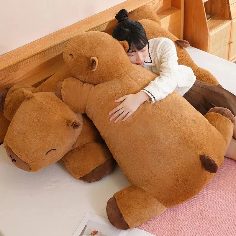 This giant capybara plush is a soft, cuddly companion, providing comfort & stress relief for any age.