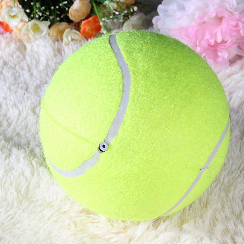 Interactive giant tennis ball for dogs, suitable for fetch and stimulating play.