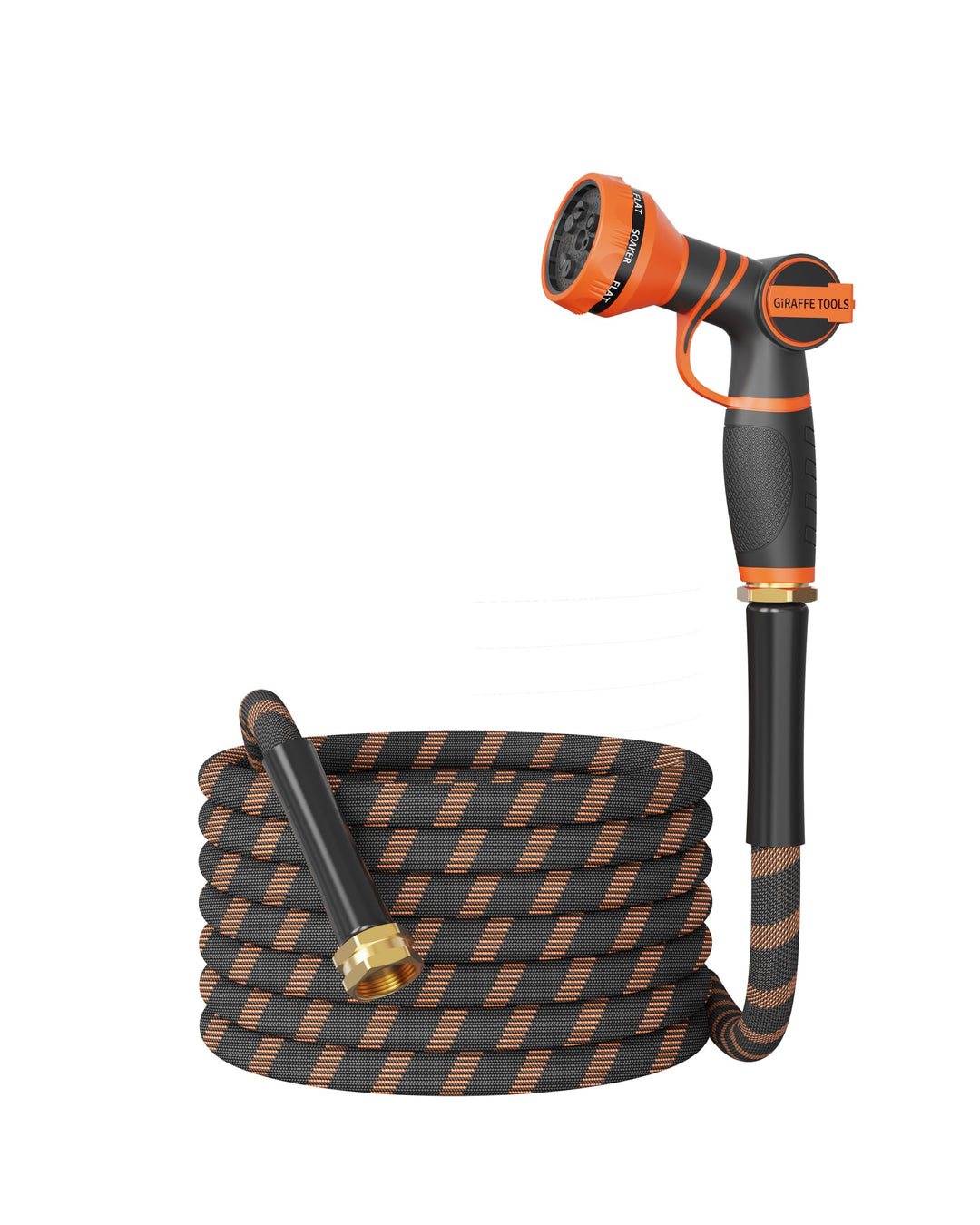 Giraffe Tools 50ft non-expandable garden hose with 9-pattern nozzle, kink-free heavy-duty for outdoor watering