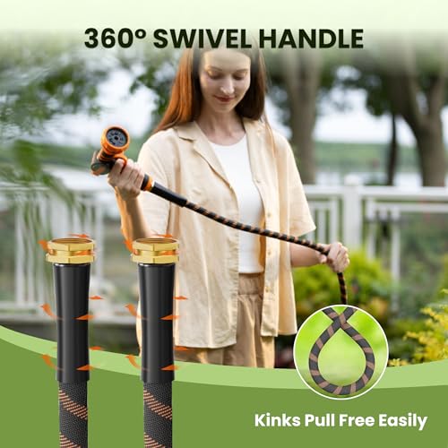 Heavy-duty Giraffe Tools water hose in vibrant green, ready for outdoor watering, kink-free design