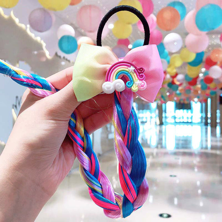 Pack of diverse colorful braided hair extensions, offering variety for kids' styling