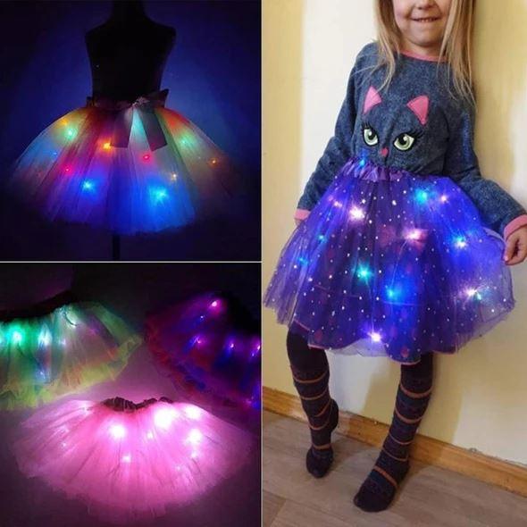 Girls' LED light-up tutu skirt, perfect for dance, princess costume, or glow party, vibrant