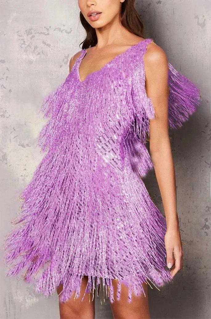 Glamorous fringe sequin cocktail dress for women, perfect for parties and special occasions