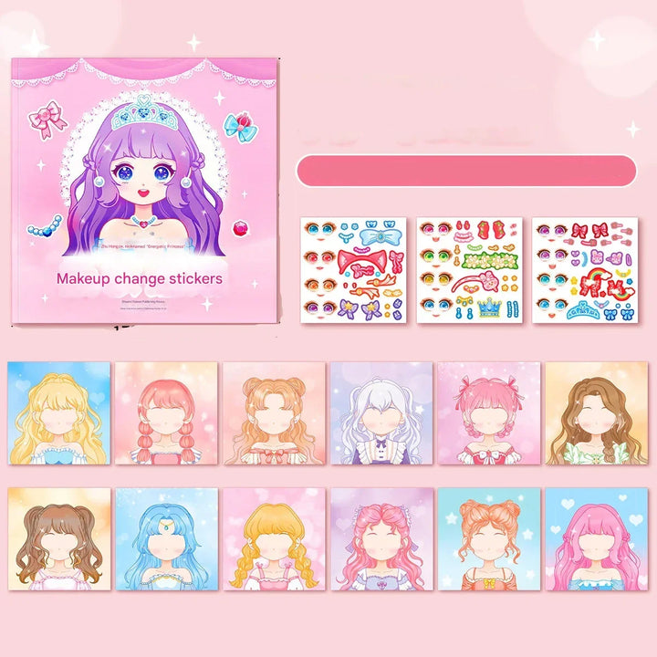 Kids' purple princess sticker activity kit. Reusable for creative fun, imagination & screen-free educational play.