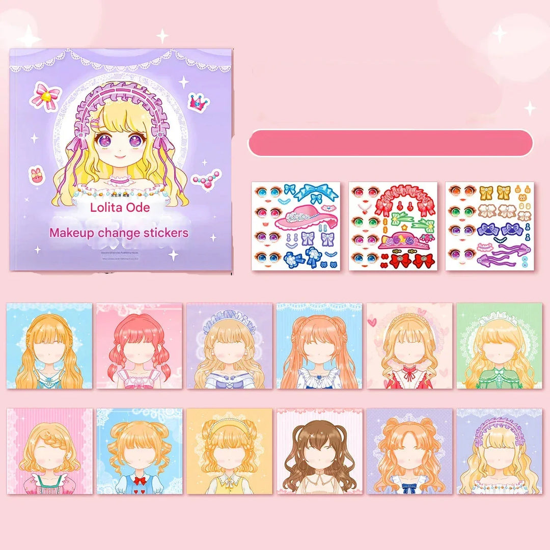 Children's gift: Reusable Princess Sticker Face Kit. Purple theme, encourages imagination & creative screen-free fun.
