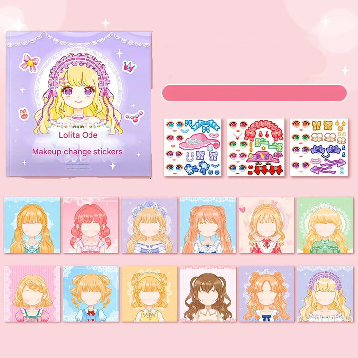 Children's gift: Reusable Princess Sticker Face Kit. Purple theme, encourages imagination & creative screen-free fun.