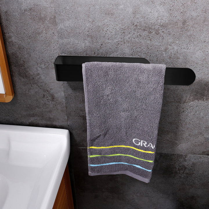 Modern adhesive stainless steel towel holder, silver, perfect for small kitchens.