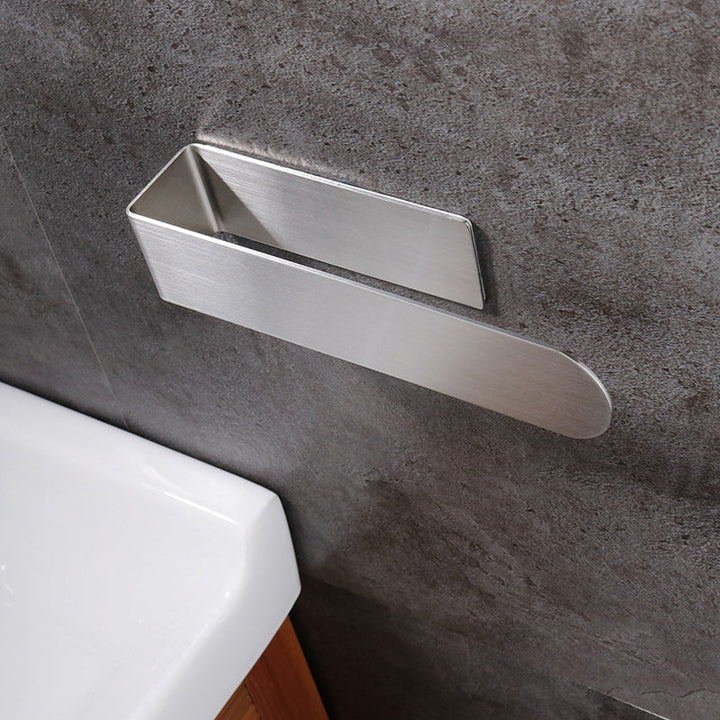 Stainless steel adhesive towel rack, black, for a minimalist bathroom design.