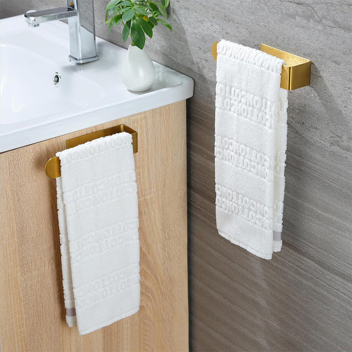 Chrome adhesive stainless steel towel rack for kitchen; sleek and space-saving.