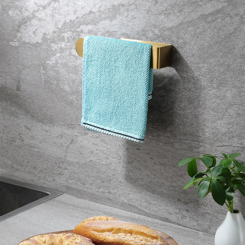 Modern adhesive towel rack, black stainless steel, easy installation for bathrooms.