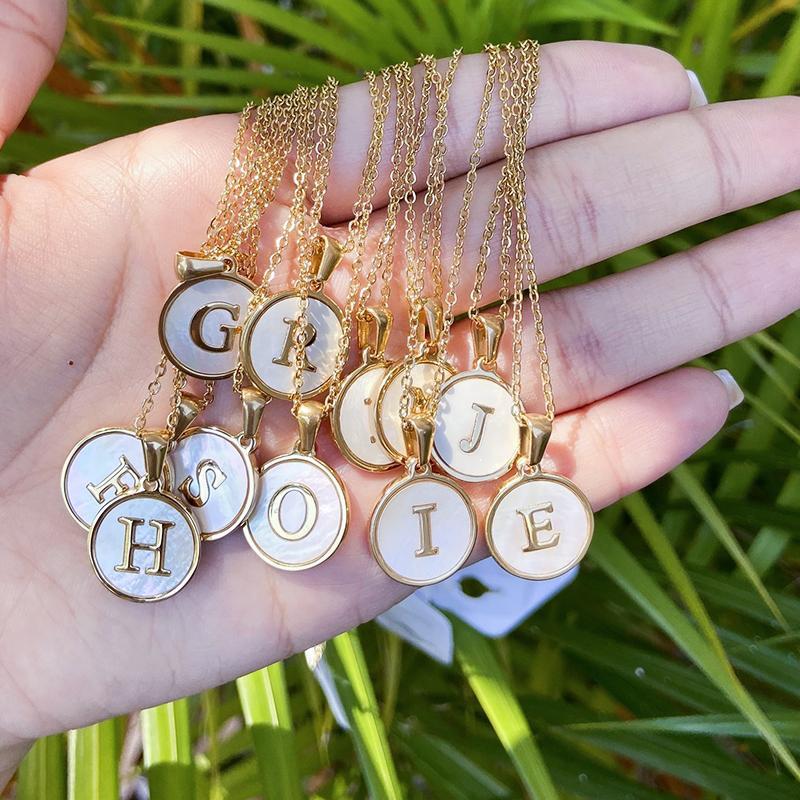 Delicate initial 'B' necklace for women, round shell pendant, gold-tone finish, perfect personalized gift