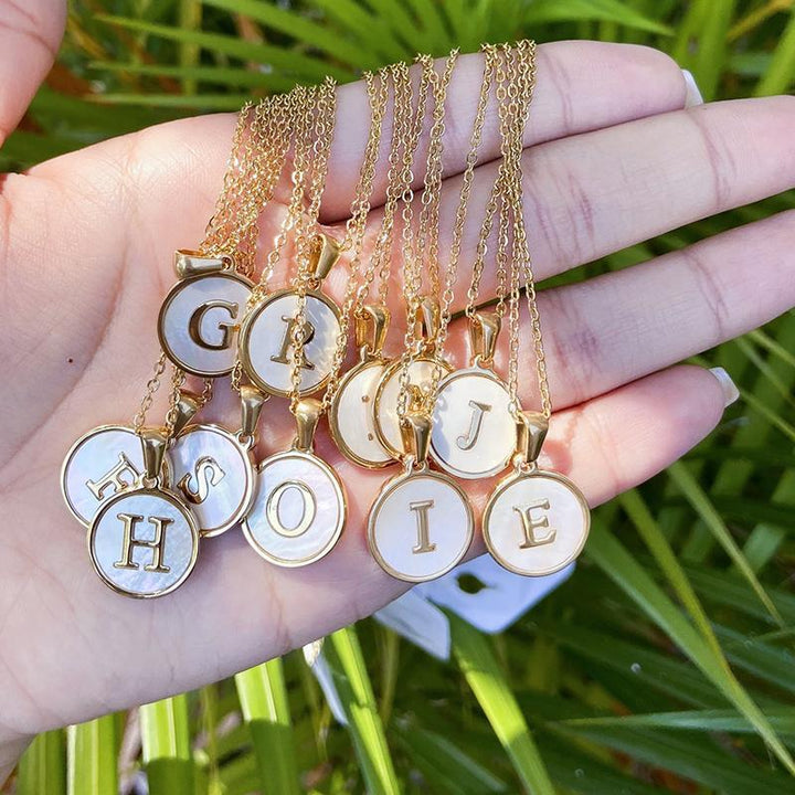 Delicate initial 'B' necklace for women, round shell pendant, gold-tone finish, perfect personalized gift