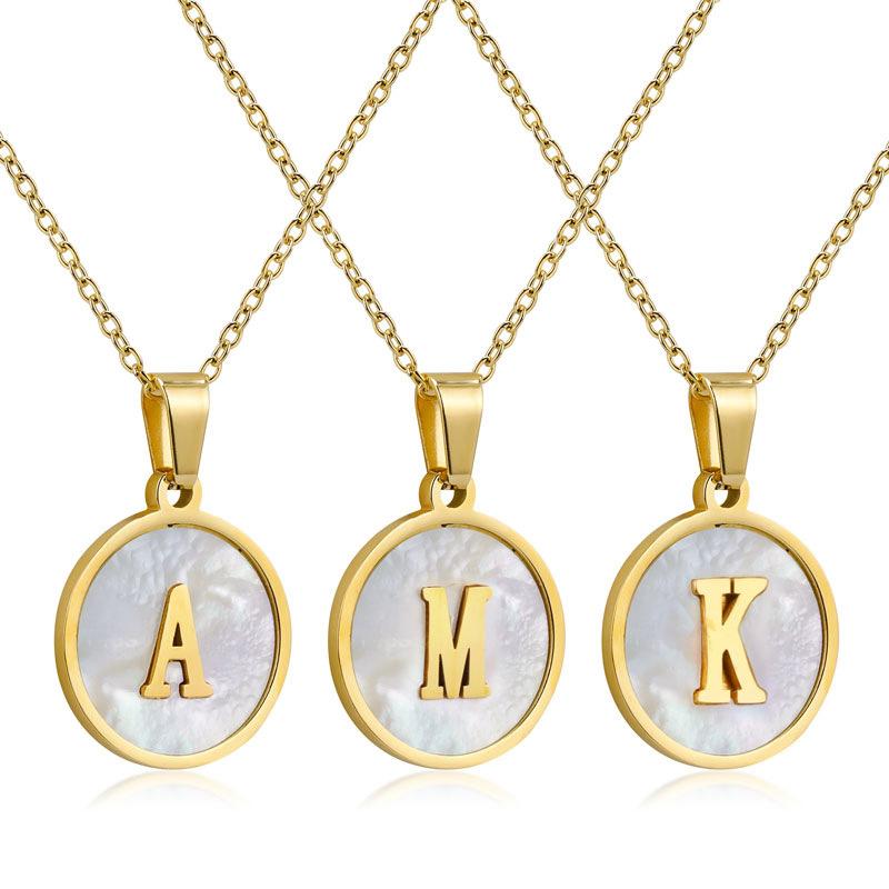 Women's fashion necklace with 'Z' initial on a round shell pendant, gold-plated, perfect for daily wear