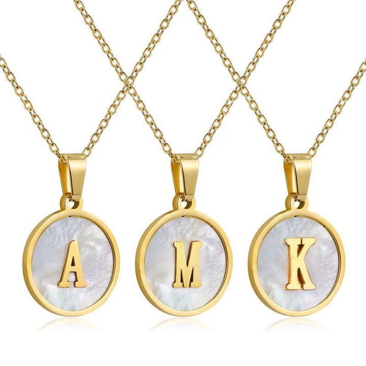 Women's fashion necklace with 'Z' initial on a round shell pendant, gold-plated, perfect for daily wear