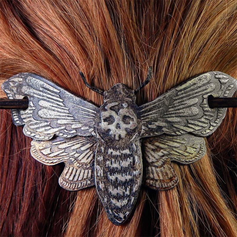 Vintage style skull moth hair clip, dark aesthetic hair accessory, perfect for gothic looks
