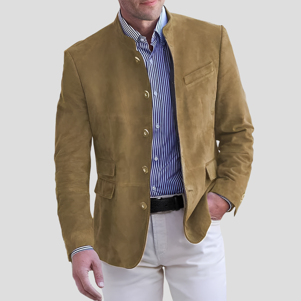 Khaki women's stylish mid-season button-up outerwear, ideal for casual or semi-formal looks with a stand collar.