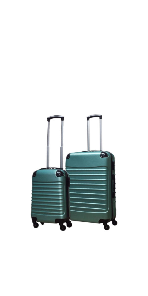 Green 2-piece ABS hard-shell spinner luggage set for travel. Durable & lightweight suitcases for vacation.