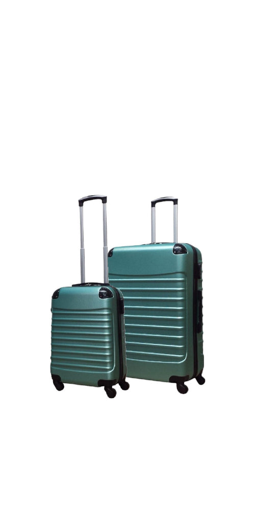 Green 2-piece unisex hardshell luggage set with spinner wheels for easy airport travel.