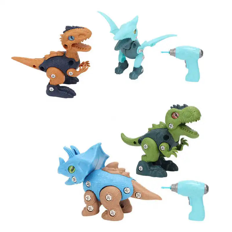Child assembling a green Dynabuild dinosaur toy kit, enhancing motor skills & learning.
