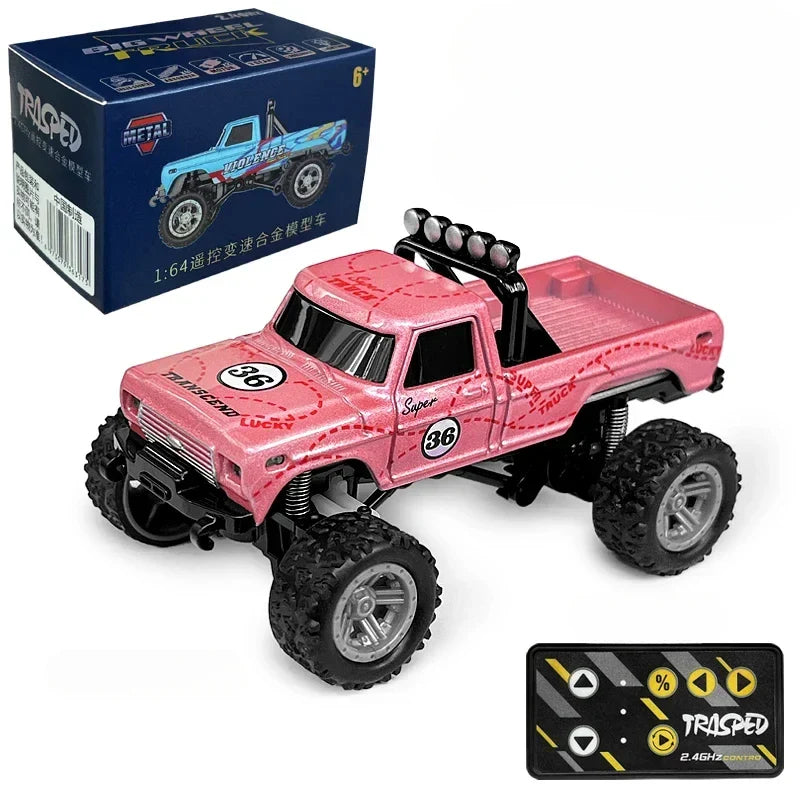 Rugged green mini RC crawler truck, an all-terrain remote control toy built for kids' outdoor off-road adventures.