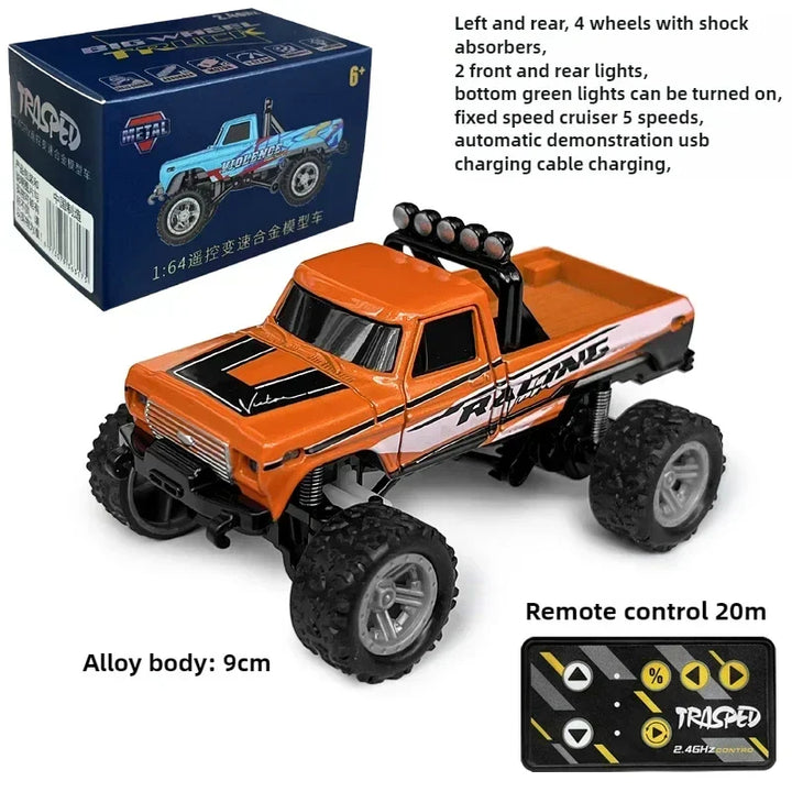 Rechargeable green mini RC crawler truck, an all-terrain remote control toy offering endless off-road fun for kids.
