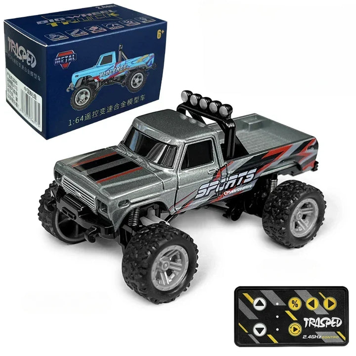 Green TrailRex mini RC crawler truck, a kids' all-terrain remote control off-road toy for adventurous play.