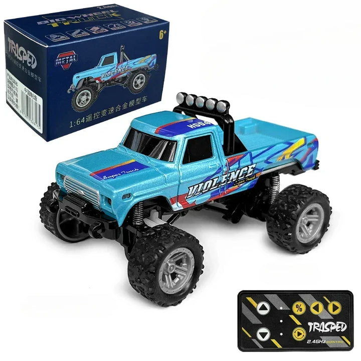 Kids' green remote control mini crawler truck, an all-terrain RC car toy perfect for off-road fun.