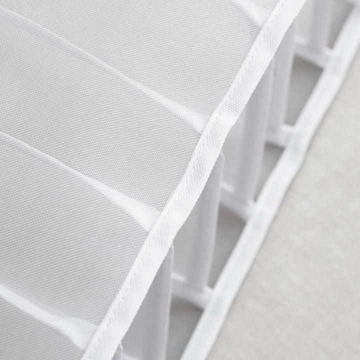 Packaging shot of the wardrobe organizer bins, showing product information clearly