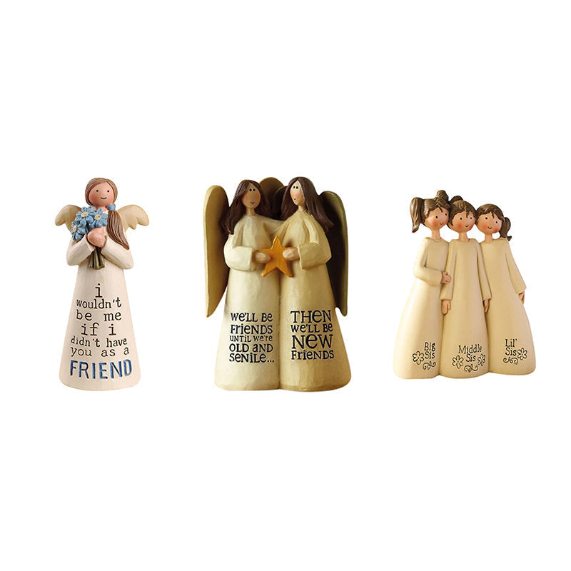 Hand-carved angel sculpture on a white background, an ideal friendship or sister gift