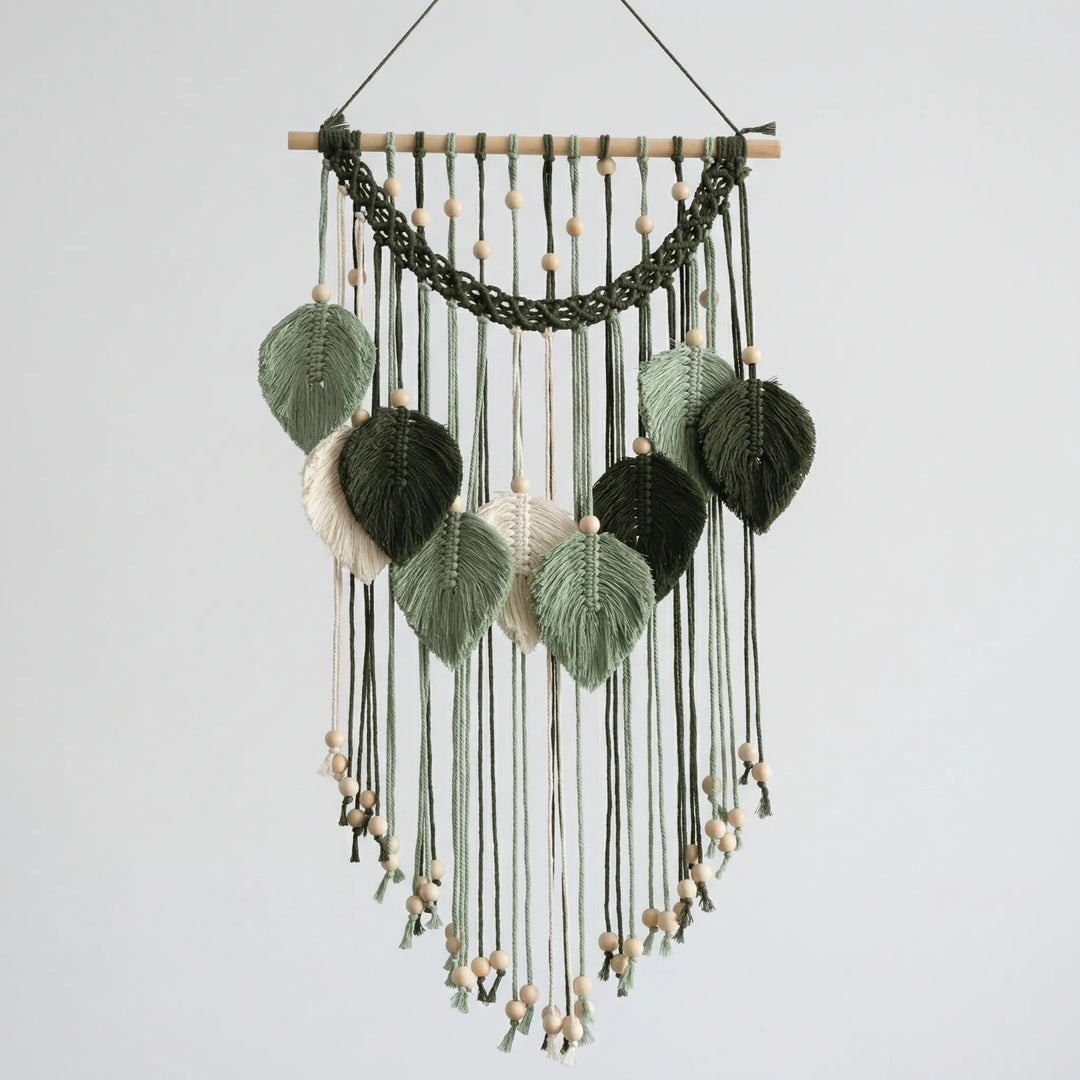 Detailed handcrafted leaf wall art with a natural textured design, ideal boho home decor for any room.