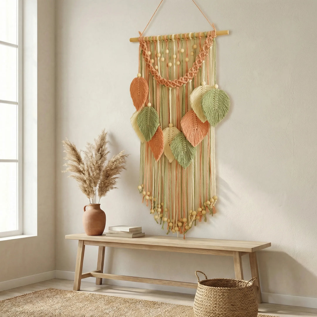 Unique handcrafted leaf wall art. Textured natural decor. Bohemian style statement piece for home or office.