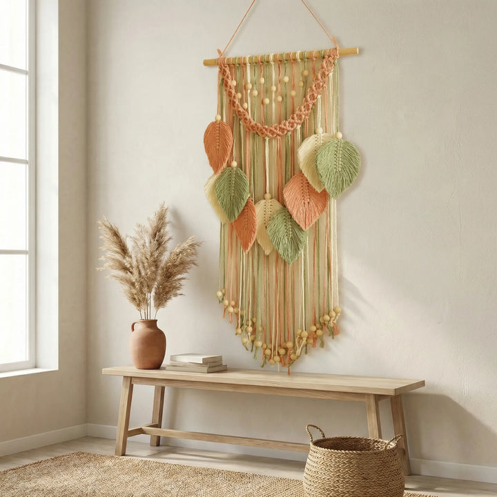 Unique handcrafted leaf wall art. Textured natural decor. Bohemian style statement piece for home or office.