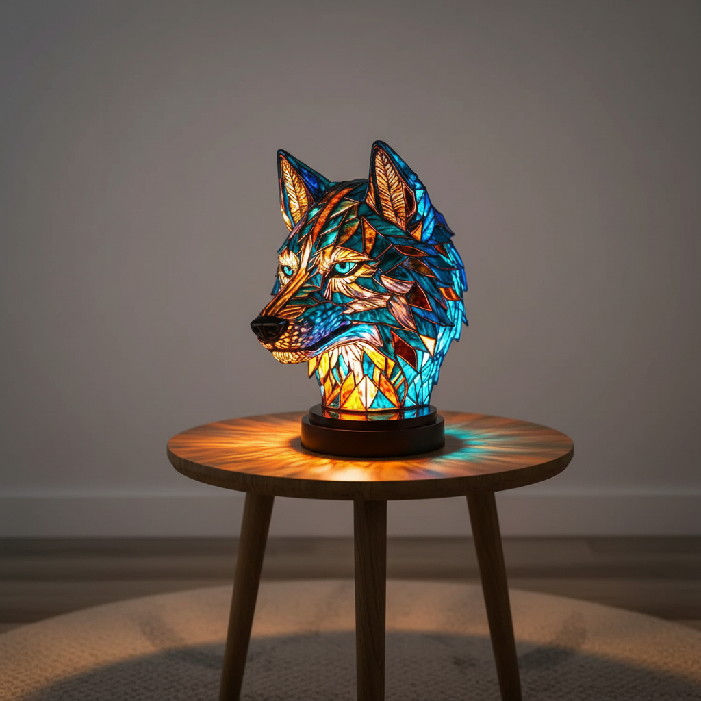 Handcrafted mosaic animal head lamp, perfect as a unique home decor accent light.
