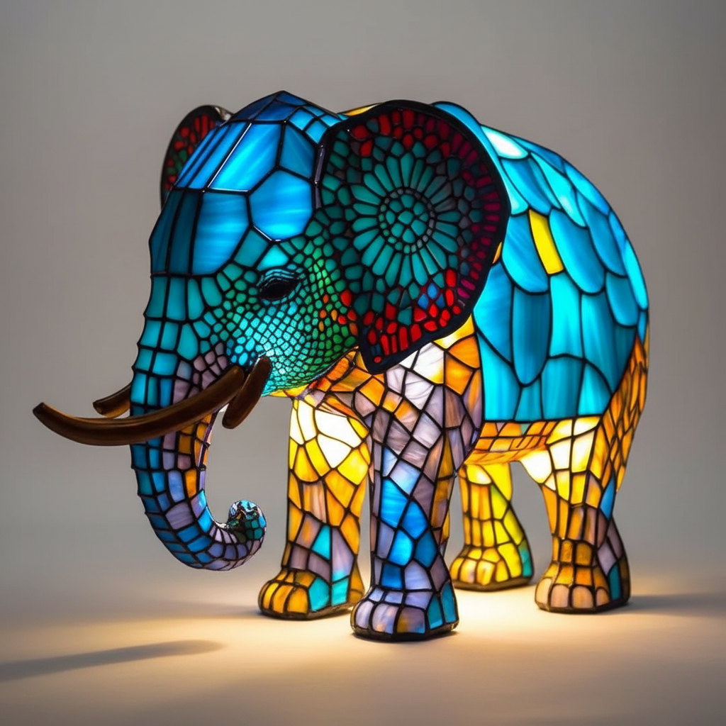 Unique sculptural animal head lamp with colorful mosaic tiles, a true art piece.
