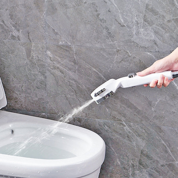 Shower head designed for easy installation, featuring handheld use, pressurization, and a water-saving switch.