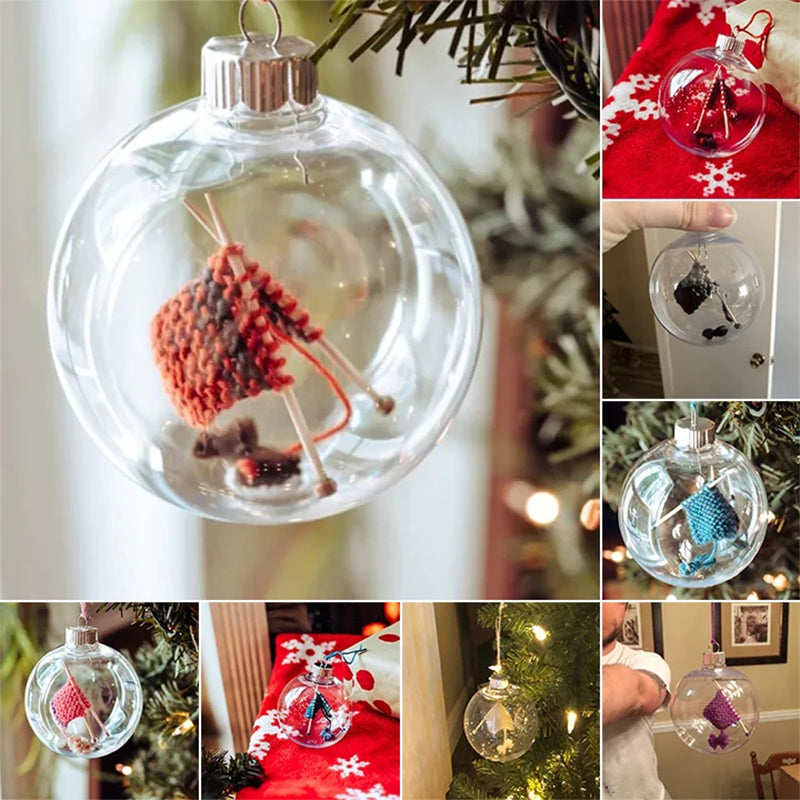 Handmade knitting ornament for Christmas tree, clear acrylic with red yarn art, unique holiday decor