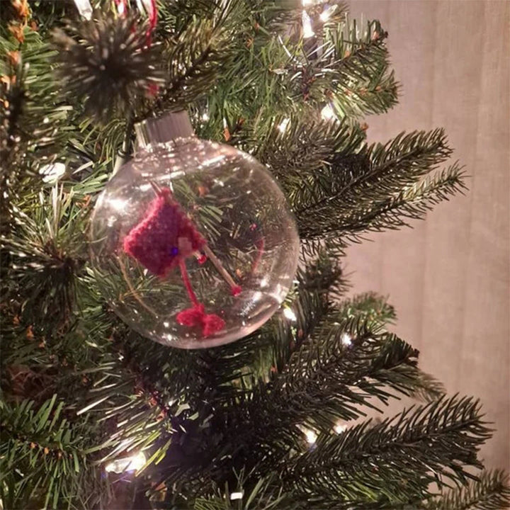 Knitting ornament with a tiny knitting needle and yarn ball design, festive and unique tree decoration