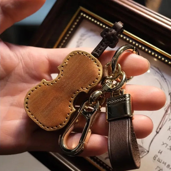 Artisan crafted cello leather keychain, unique musical accessory & instrument gift