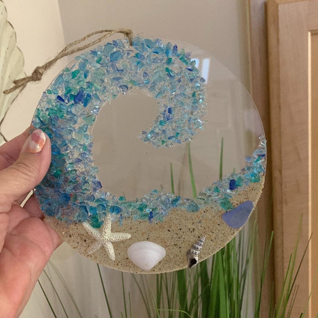 Detailed ocean wave sea glass suncatcher, unique handmade ornament, stunning window decor